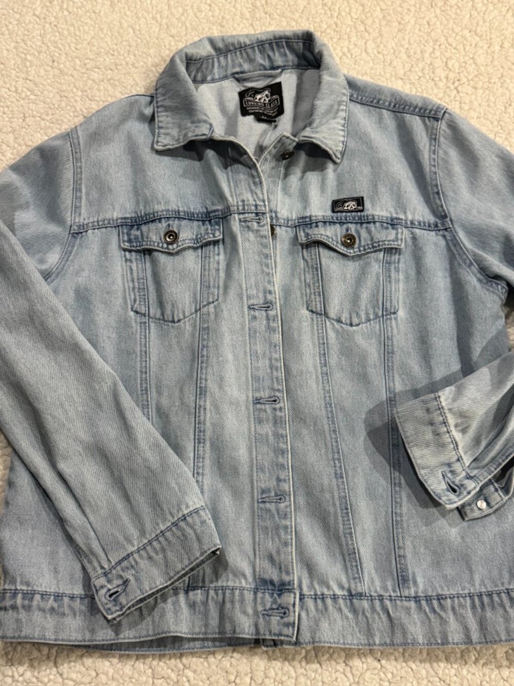 Lurking Class Skull Print Denim Jacket - Light Wash - Women's Medium